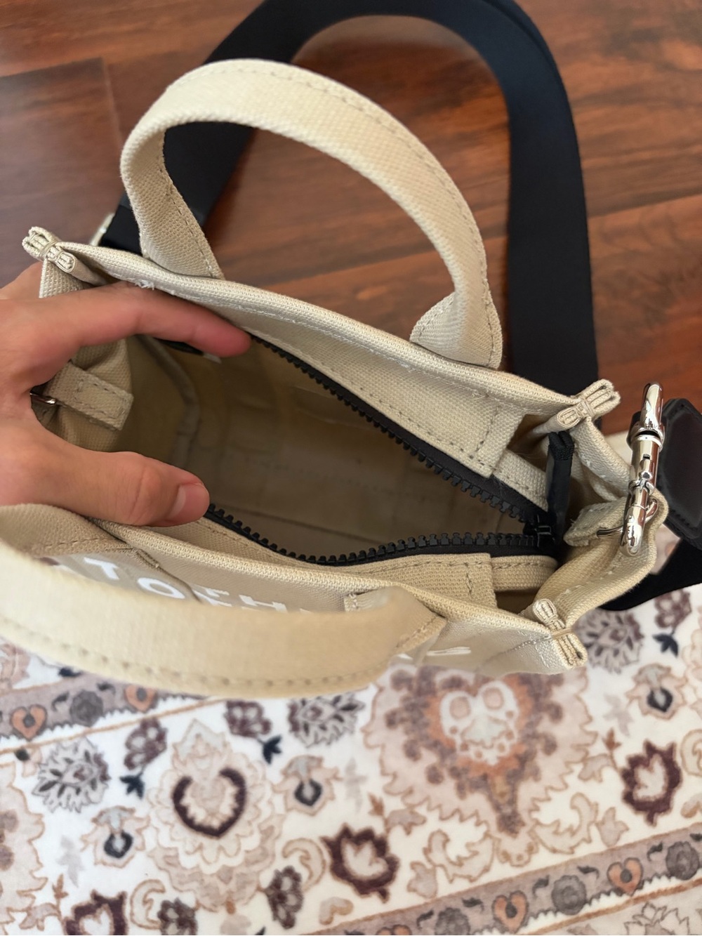 Marc Jacobs Mini Canvas Tote in Beige with Black Strap - Picture 4 of 4